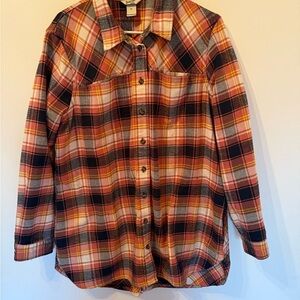 Duluth Trading Co Orange Black Plaid Flannel Shirt Jacket
